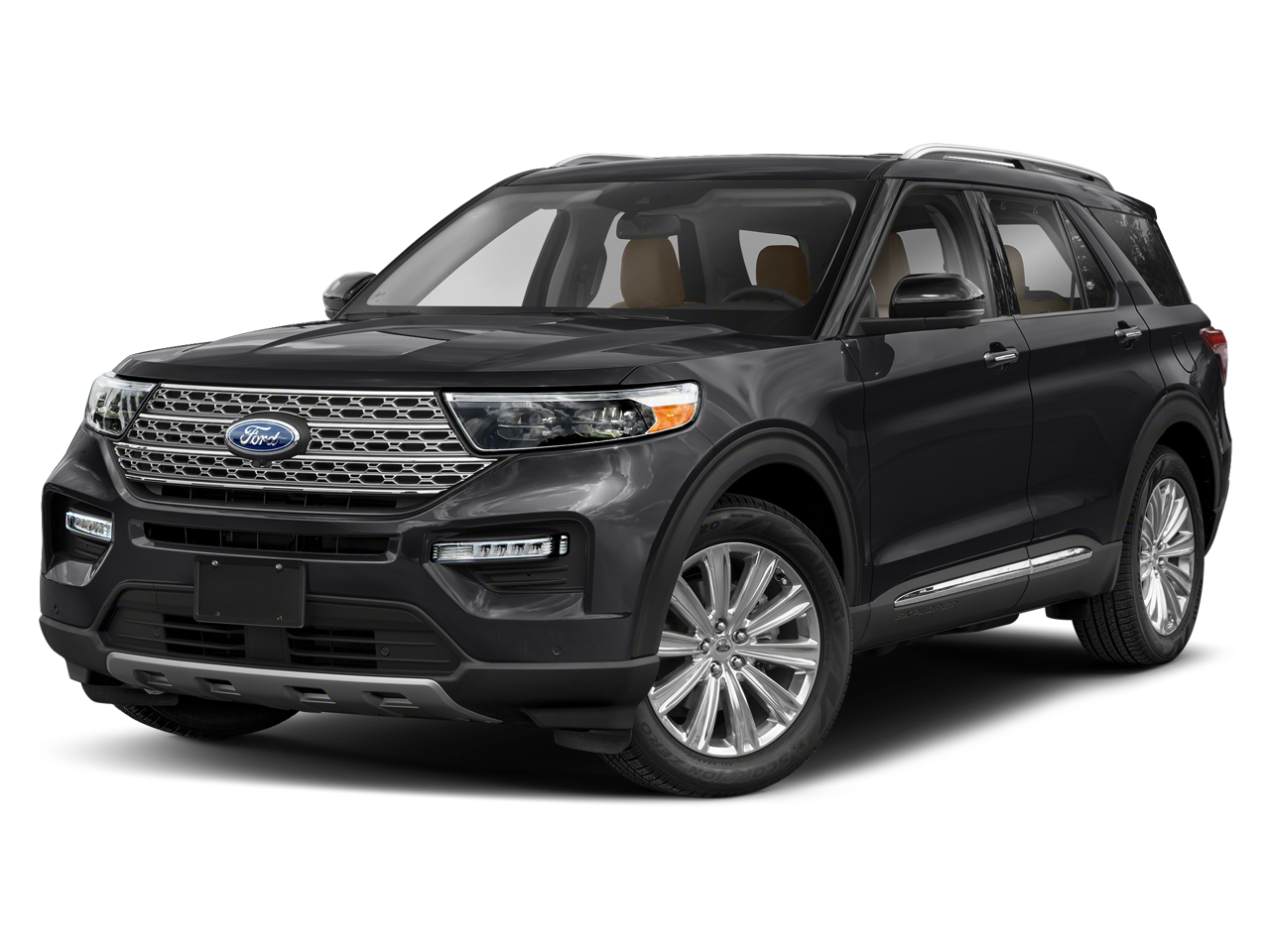 2024 Ford Explorer Limited in Agate Black Metallic — front three-quarter view