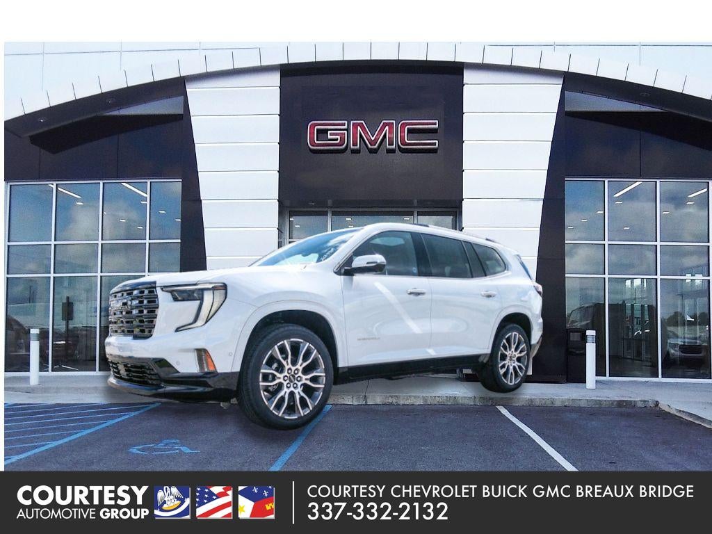 2026 GMC Acadia FWD Denali Ultimate in Glacier White Tricoat — front three-quarter view