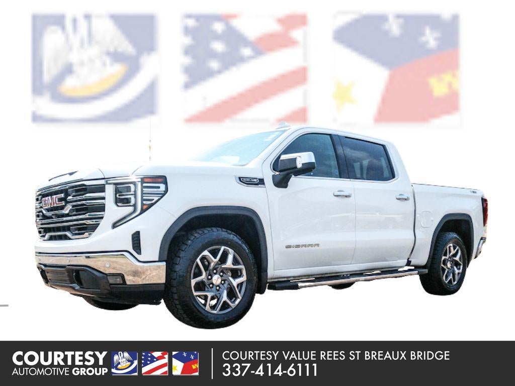 2023 GMC Sierra 1500 SLT in Summit White — front three-quarter view