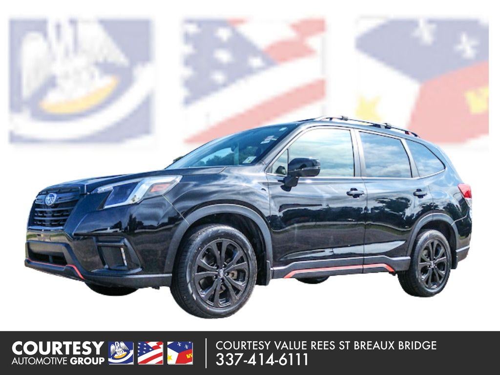 2022 Subaru Forester Sport in Crystal Black Silica — front three-quarter view